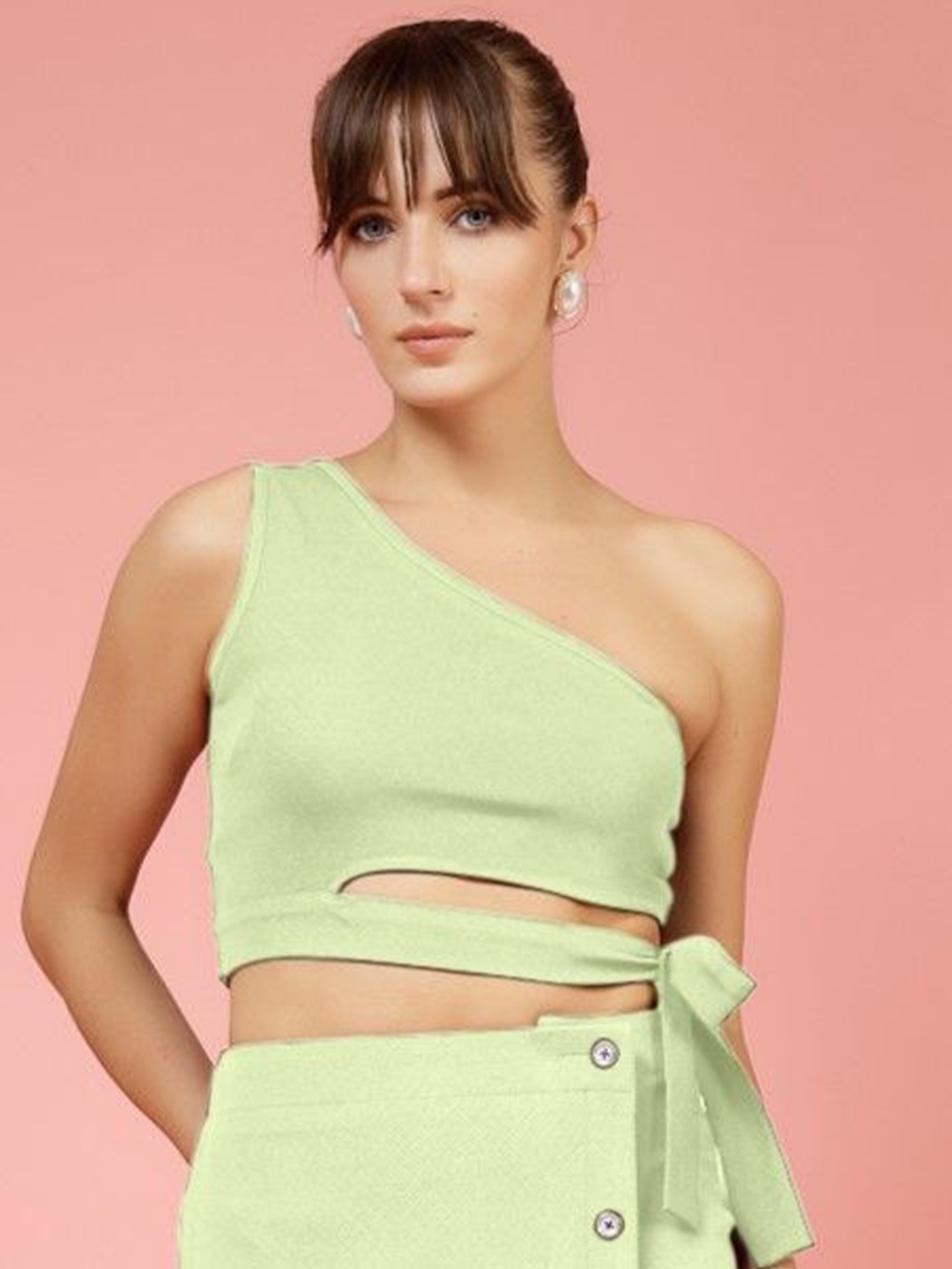 

Oomph! One Shoulder Fitted Crop Top, Green