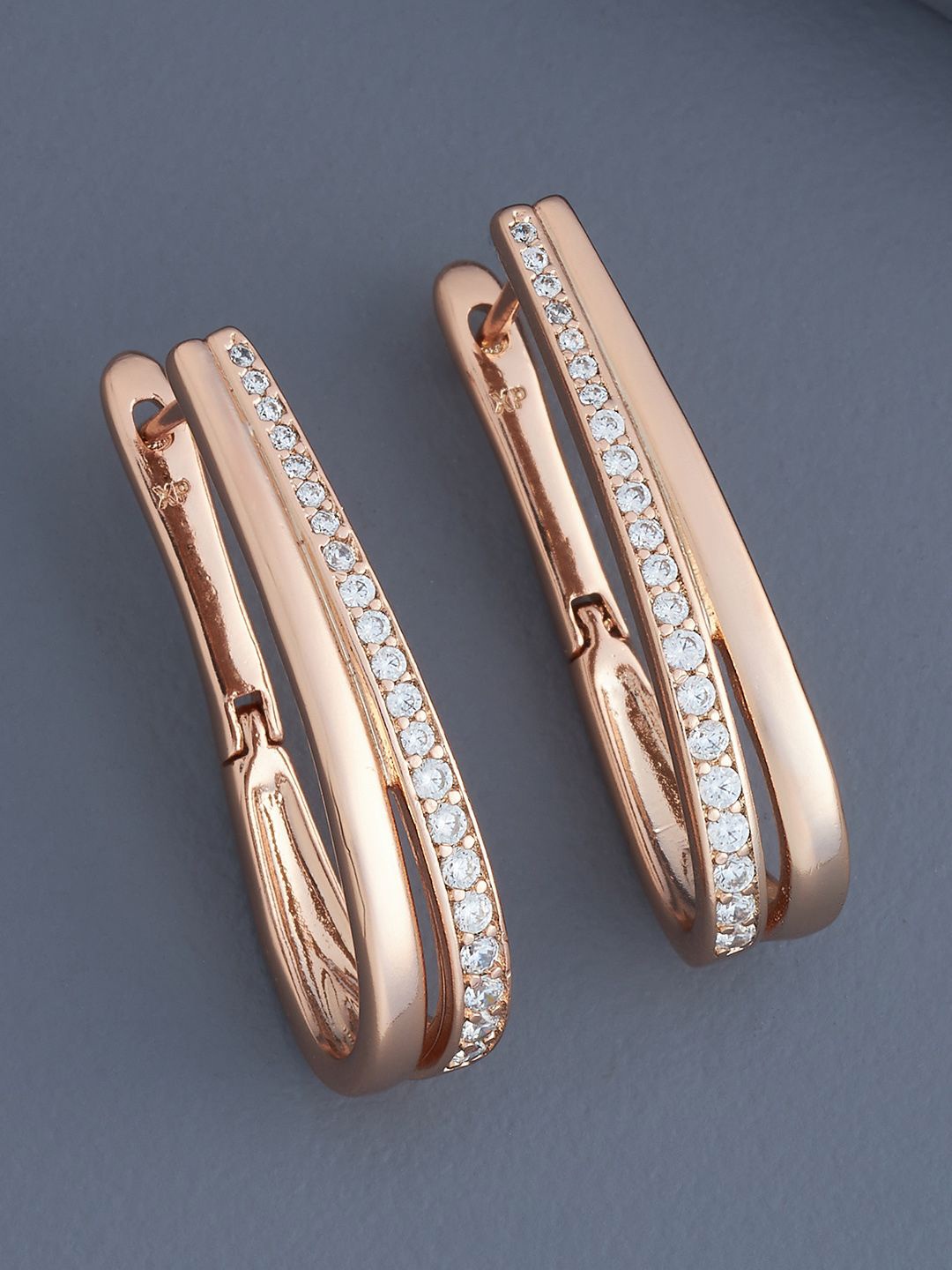 

Kushal's Fashion Jewellery Rose Gold-Plated Zircon Studded Circular Hoop Earrings