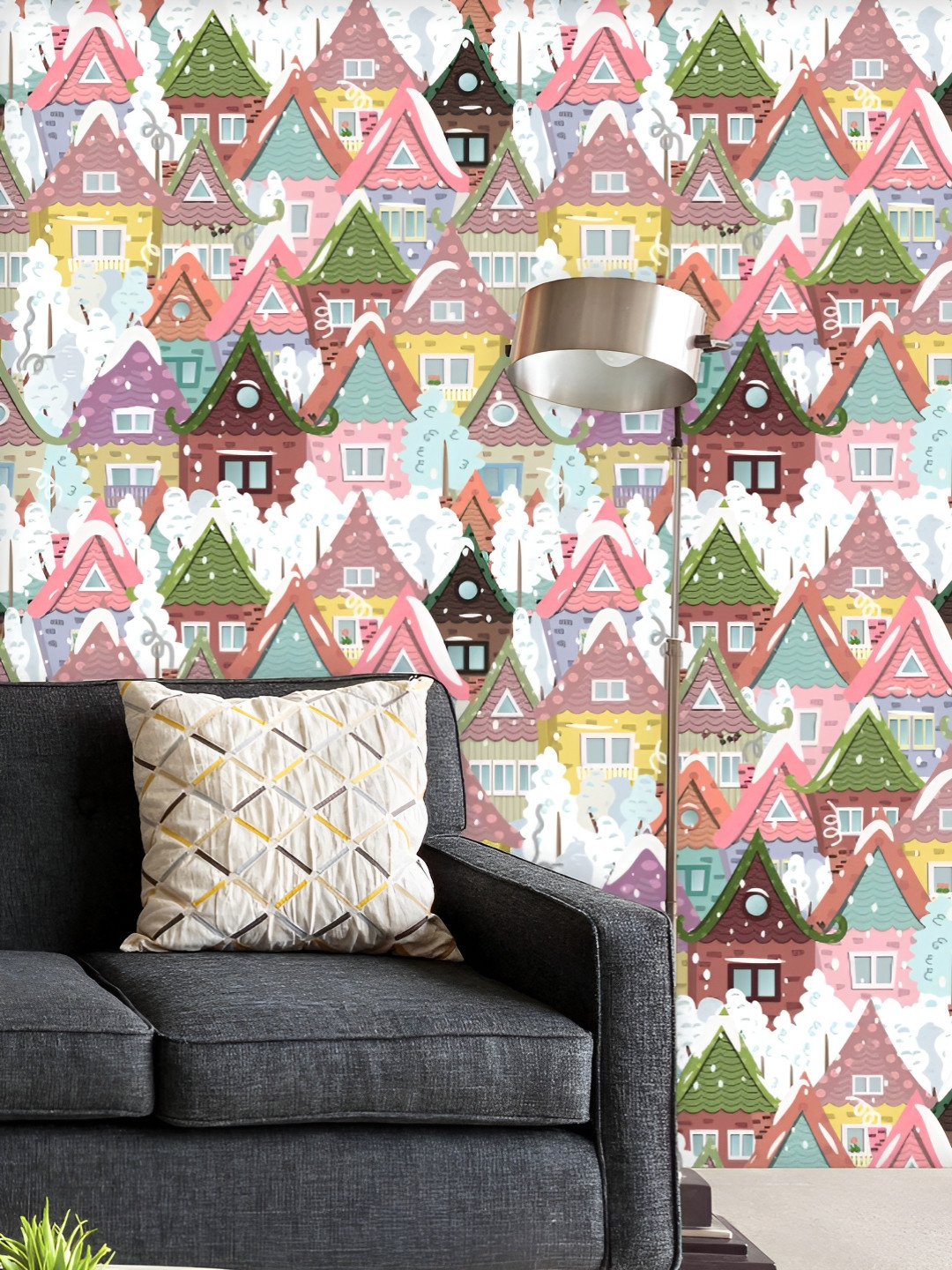 

ArtzFolio Printed UV-Resistant Anti-Bacterial Cute Houses Peel & Stick Wallpaper, Multi