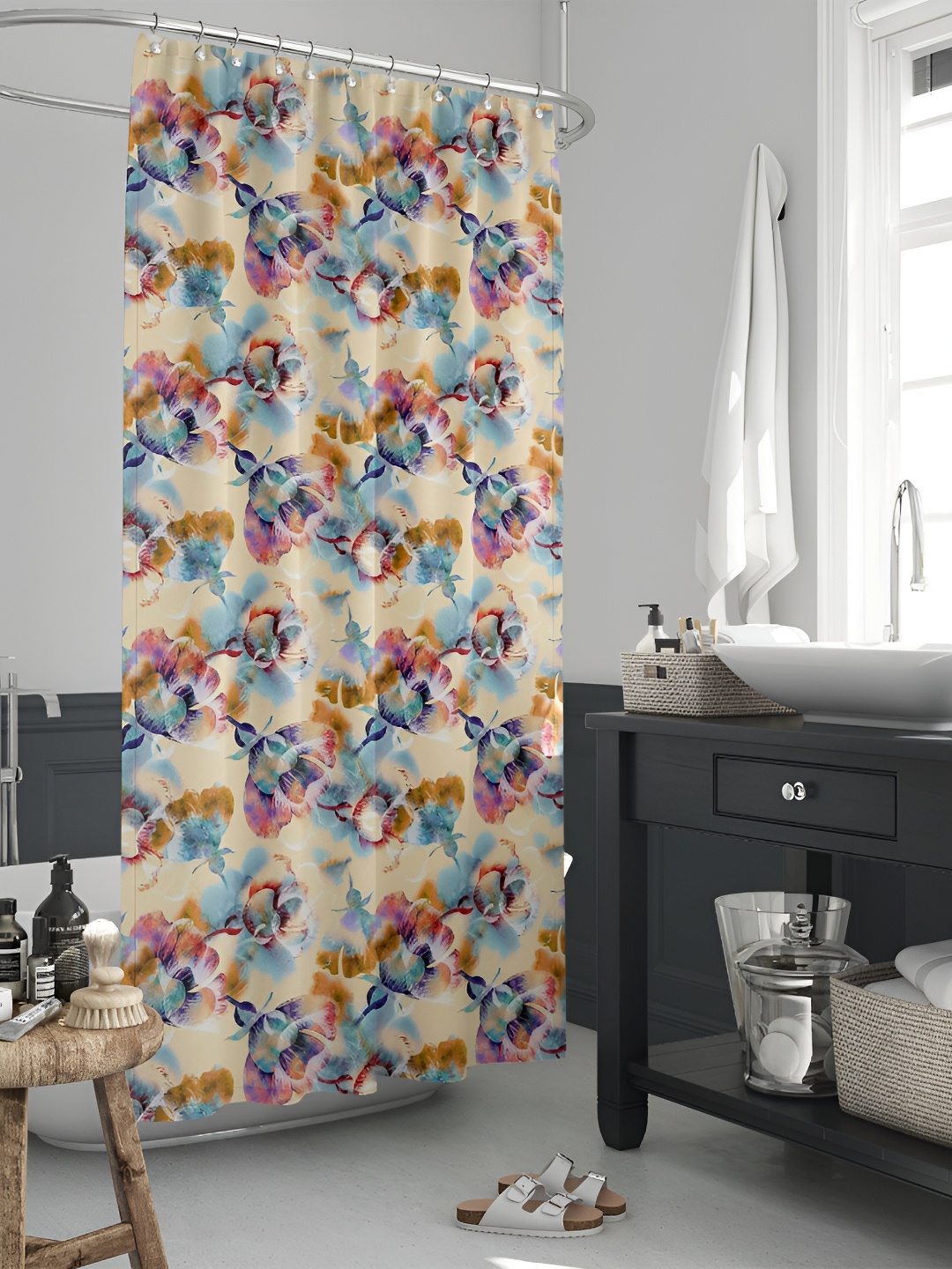 

ArtzFolio Beige & Purple Floral Printed Waterproof Shower Curtain