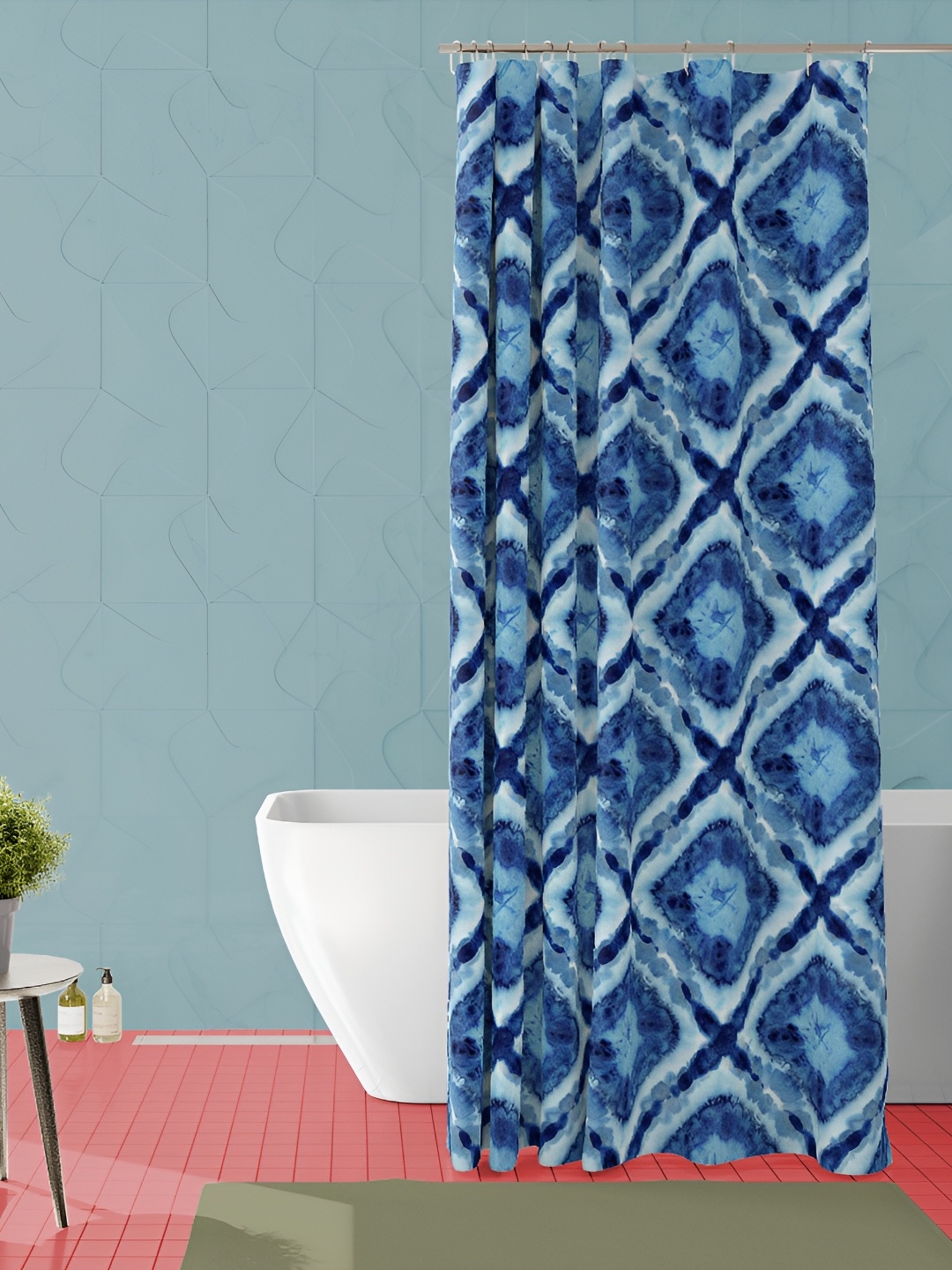 

ArtzFolio Blue Geometric Printed Waterproof Shower Curtain