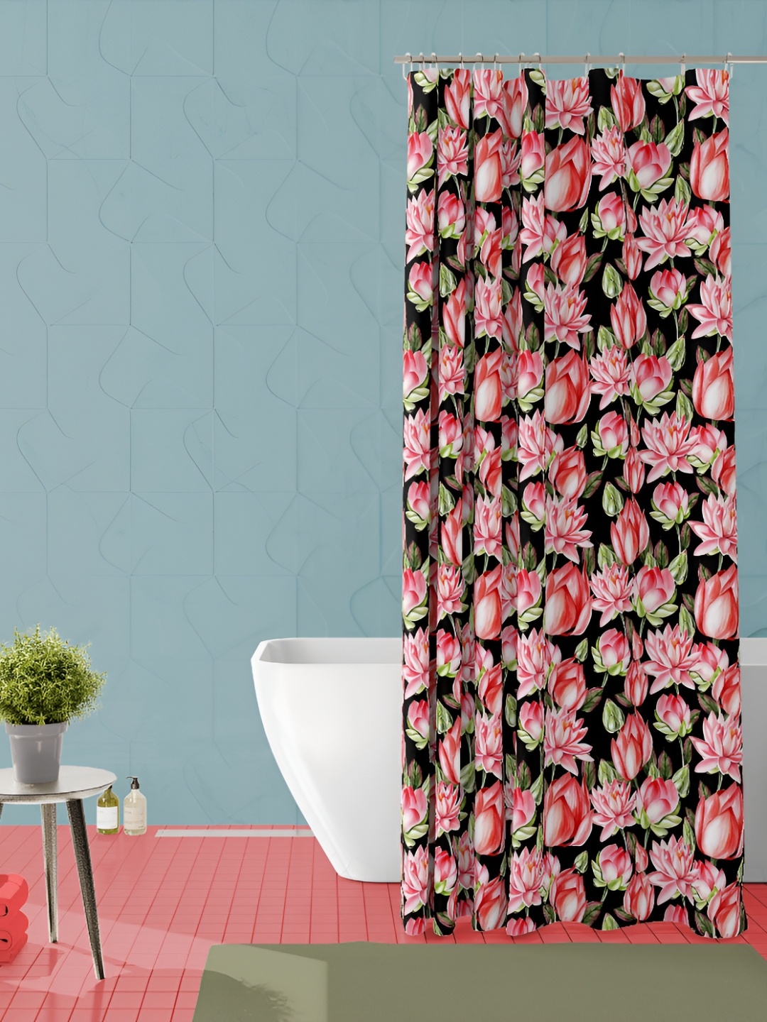 

ArtzFolio Black & Pink Printed Waterproof Shower Curtain