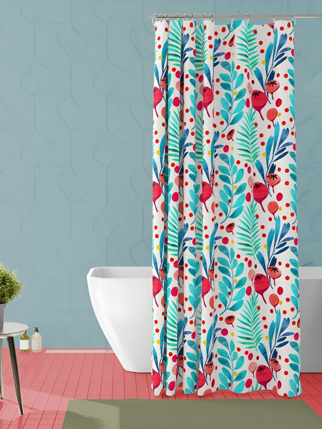 

ArtzFolio White and Blue Floral Printed Waterproof Shower Curtain