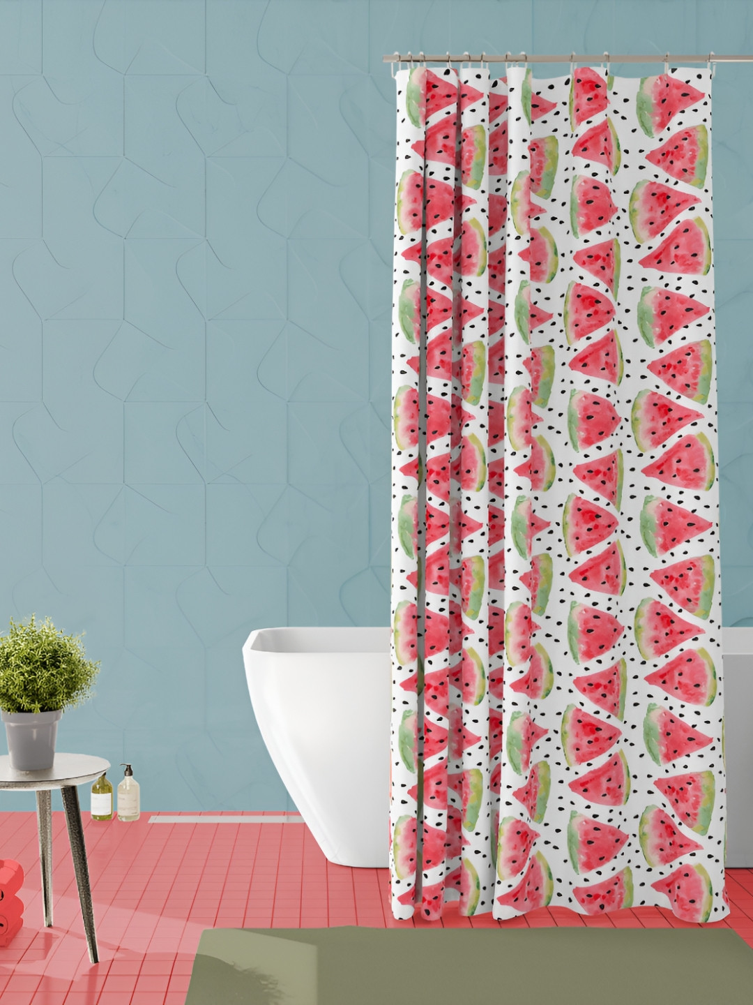 

ArtzFolio Rred & Green Printed Waterproof Shower Curtain, Red