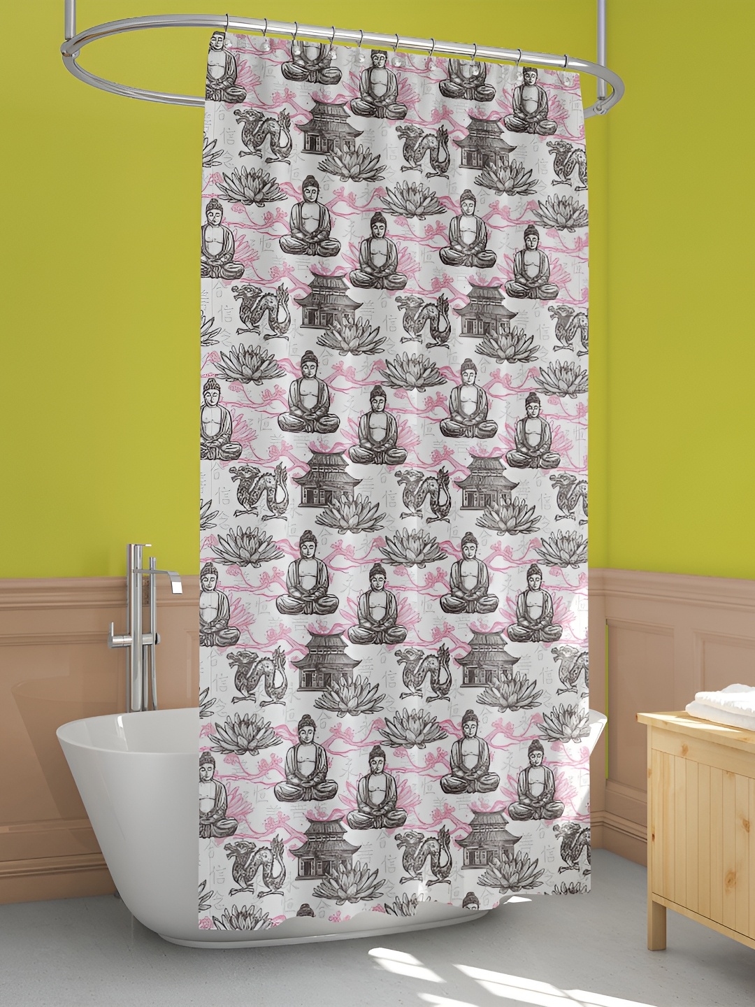 

ArtzFolio Black & Pink Printed Water Proof Shower Curtain