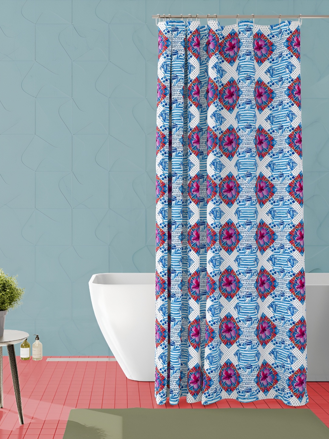 

ArtzFolio Blue Printed Waterproof Shower Curtain