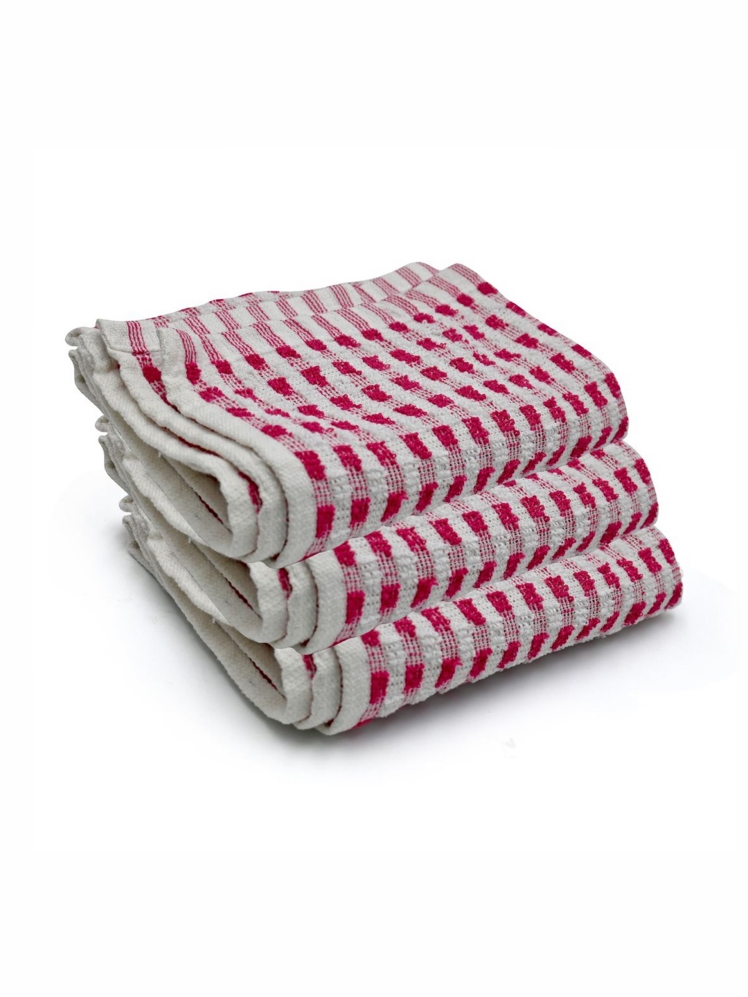 

PRAKARTIK Pink & White 3 Pieces Checked Cotton Kitchen Towels