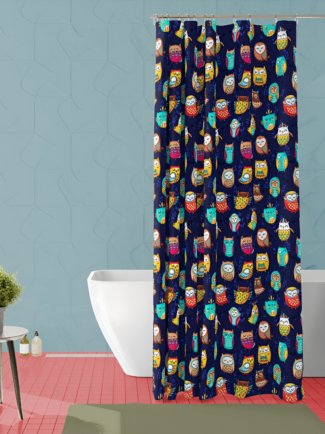 

ArtzFolio Navy Blue Printed Waterproof Shower Curtain