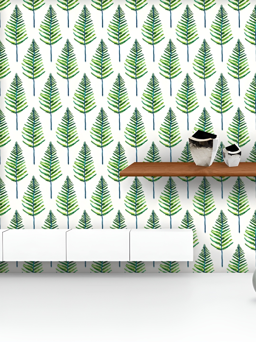 

ArtzFolio Printed UV-Resistant Anti-Bacterial Green Fern Leaves Peel & Stick Wallpaper, Multi