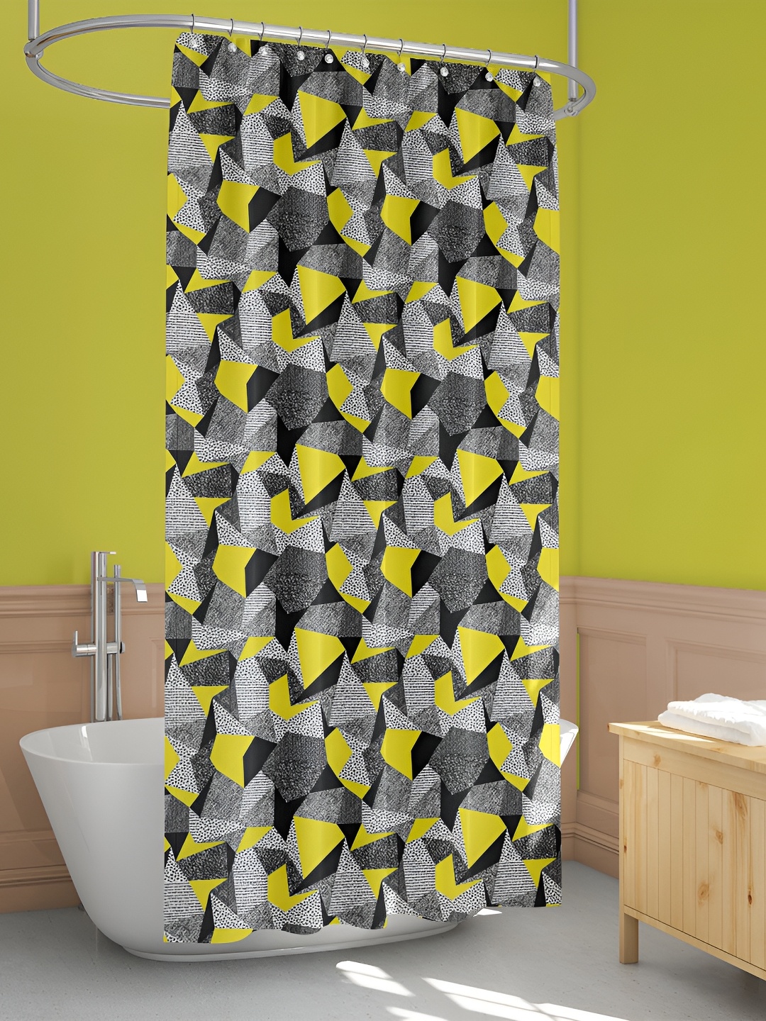 

ArtzFolio Grey & Yellow Geometric Printed Waterproof Shower Curtain