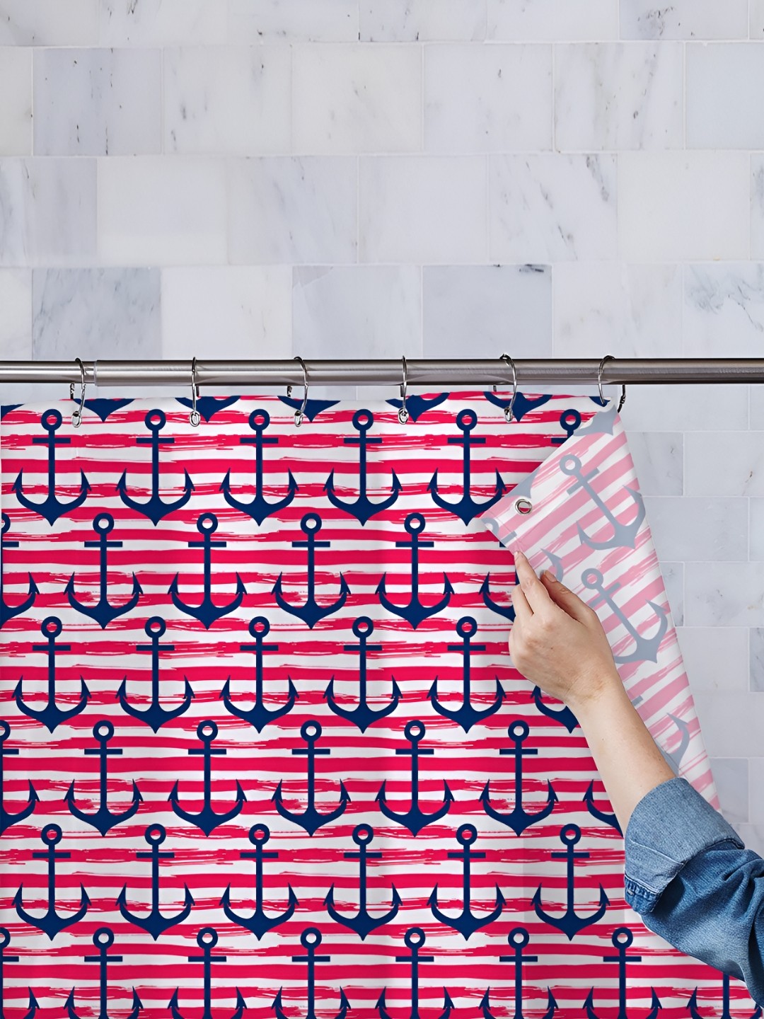 

ArtzFolio Red & White Printed Waterproof Shower Curtains