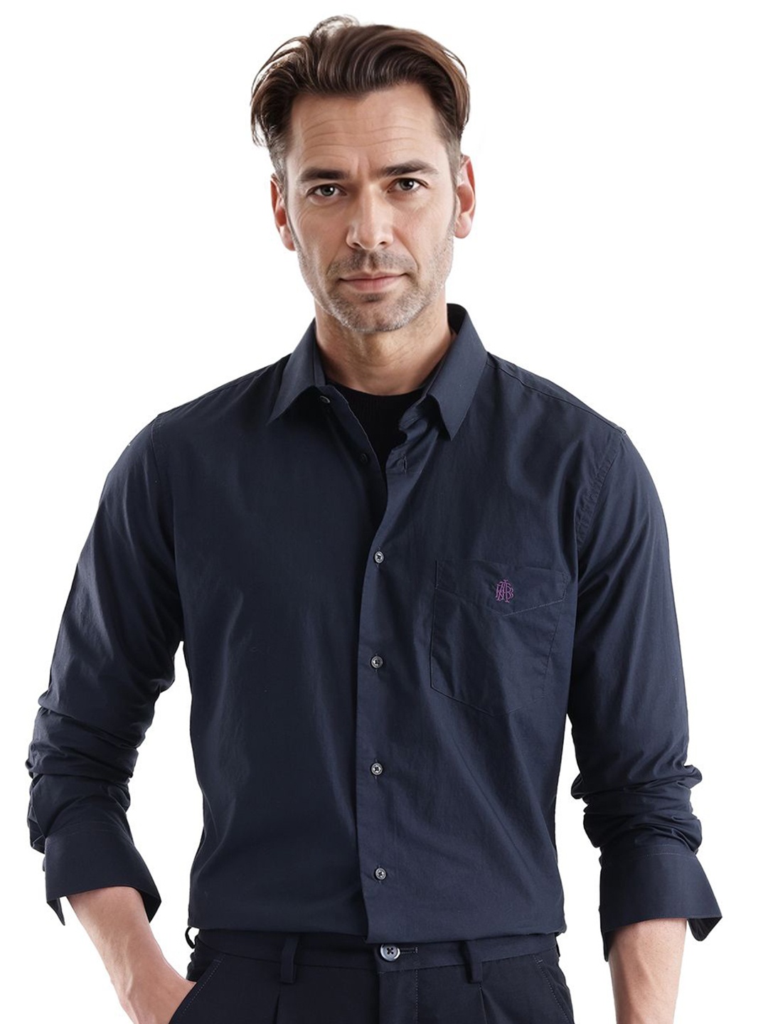 

RARE RABBIT Men Comfort Opaque Casual Shirt, Navy blue