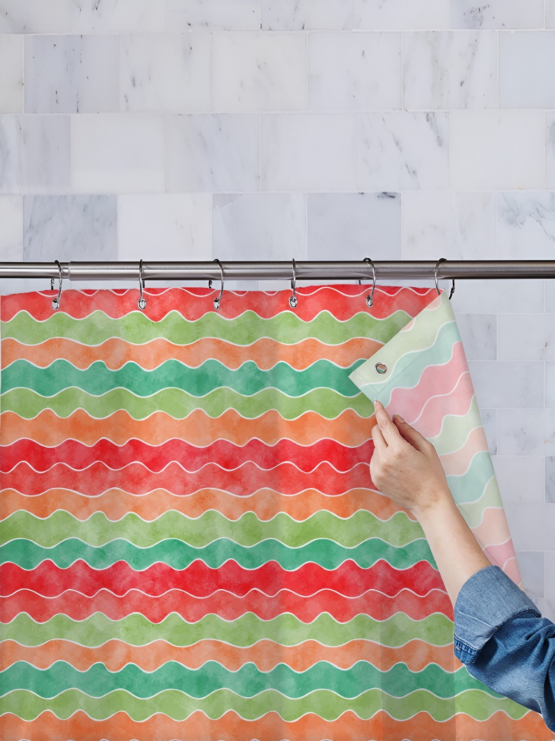 

ArtzFolio White & Red Printed Waterproof Shower Curtain