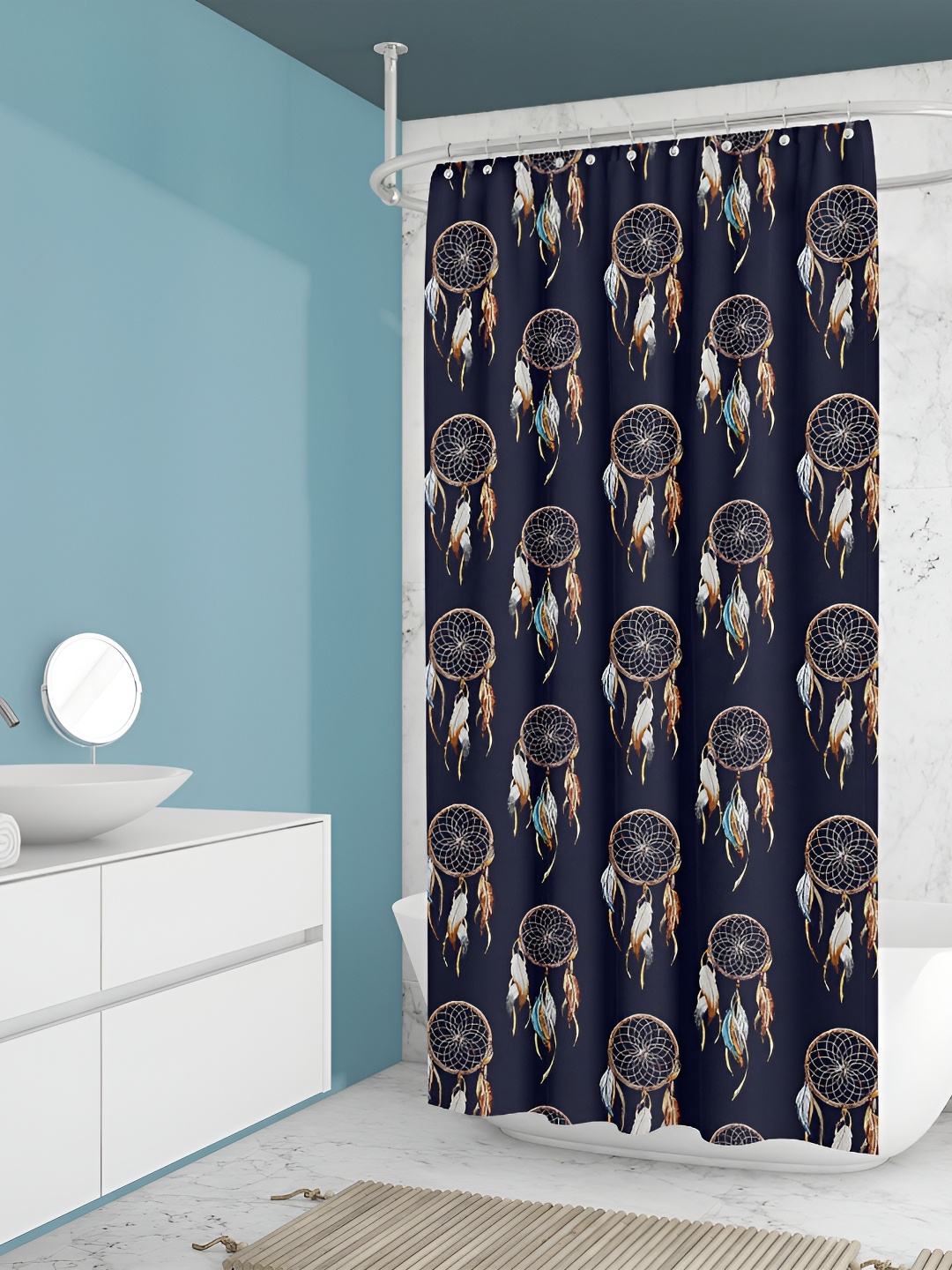 

ArtzFolio Blue & Brown Printed Water Proof Shower Curtain