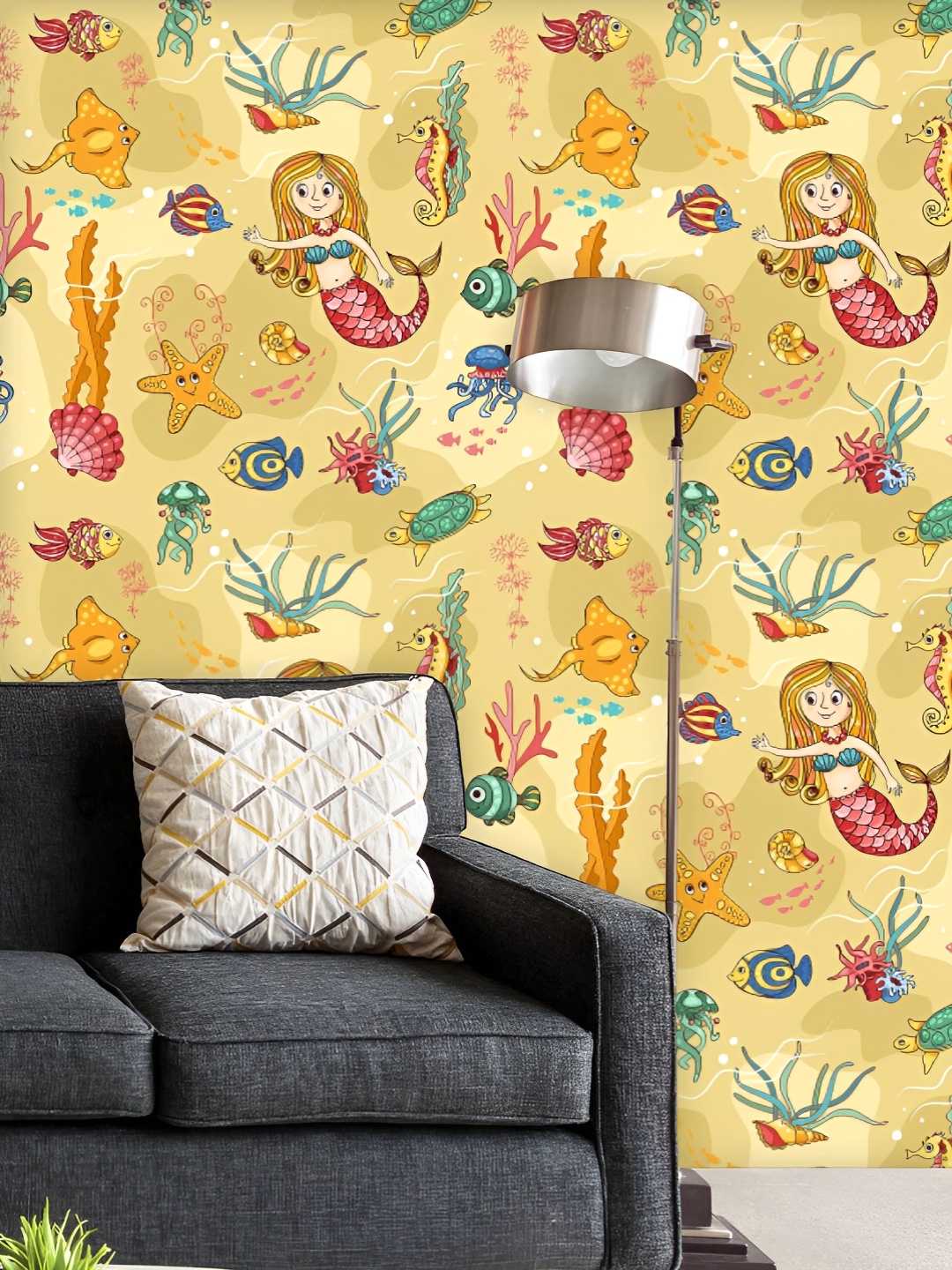 

ArtzFolio Printed UV-Resistant Anti-Bacterial Mermaids Fishes Peel & Stick Wallpaper, Multi