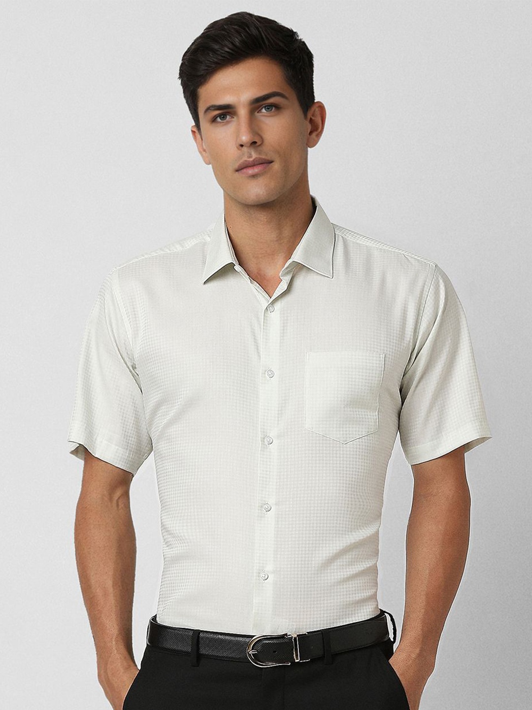 

Van Heusen Men Spread Collar Textured Cotton Slim Fit Formal Shirt, Grey