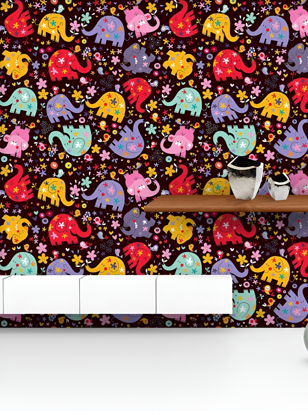 

ArtzFolio Printed UV-Resistant Anti-Bacterial Elephants Birds Flowers Peel & Stick Wallpaper, Multi