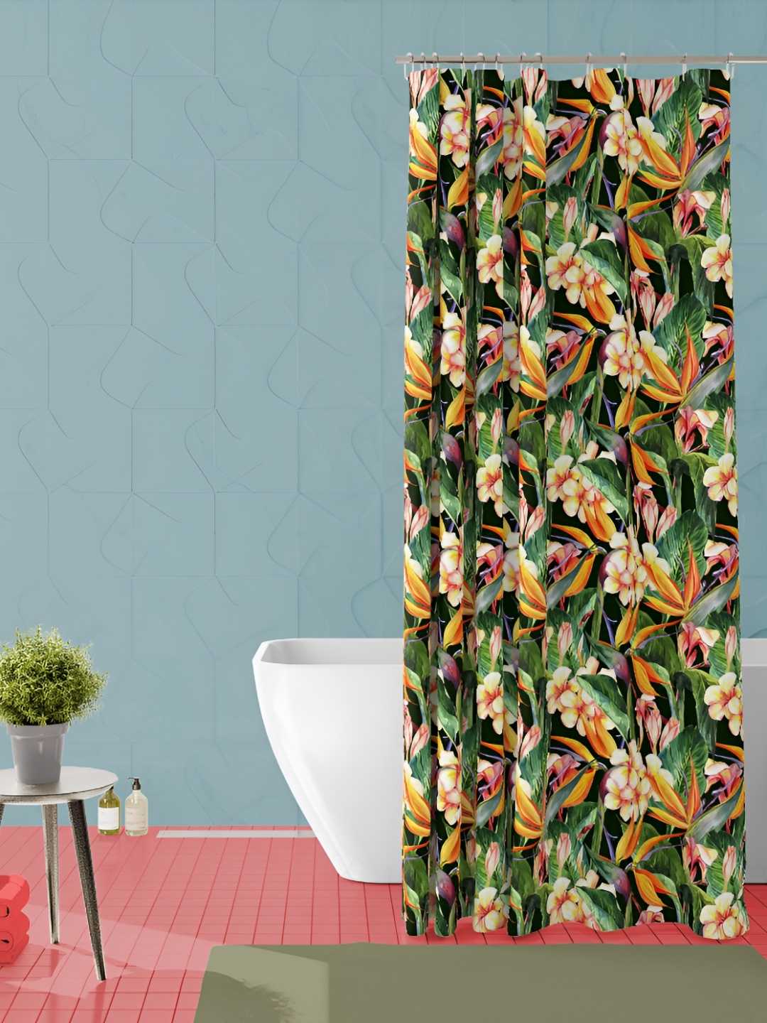 

ArtzFolio Green & Yellow Floral Printed Water Proof Shower Curtain
