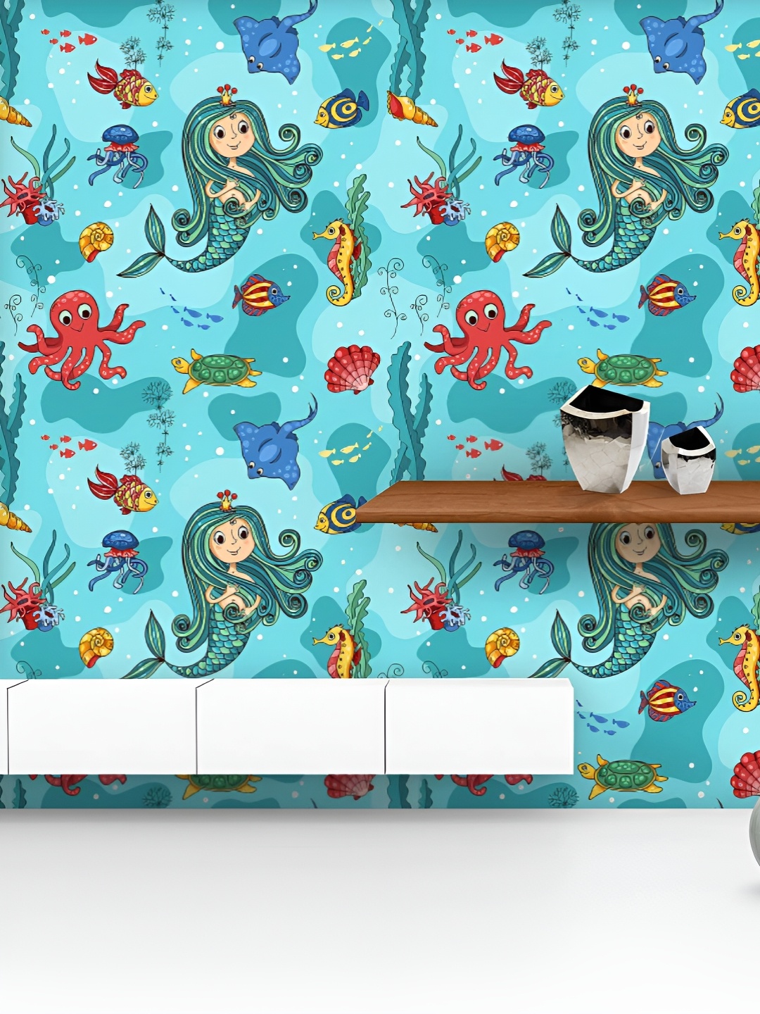 

ArtzFolio Printed UV-Resistant Anti-Bacterial Mermaid Princess Peel & Stick Wallpaper, Multi