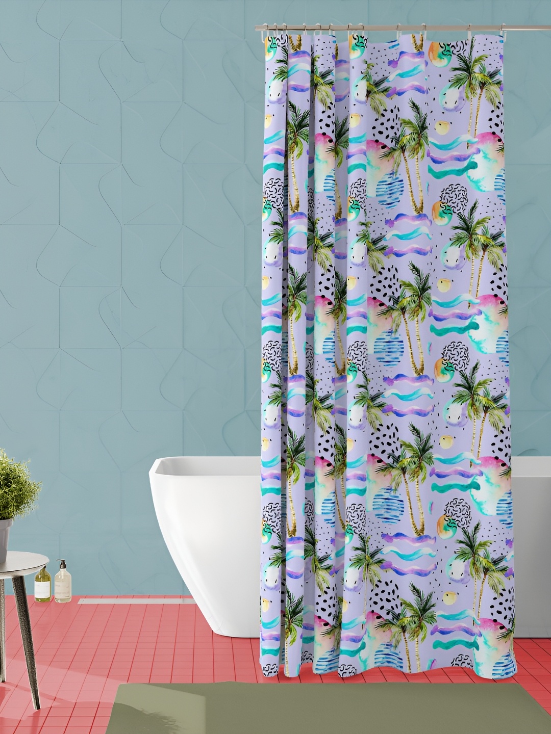 

ArtzFolio Violet & Green Floral Printed Waterproof Shower Curtain