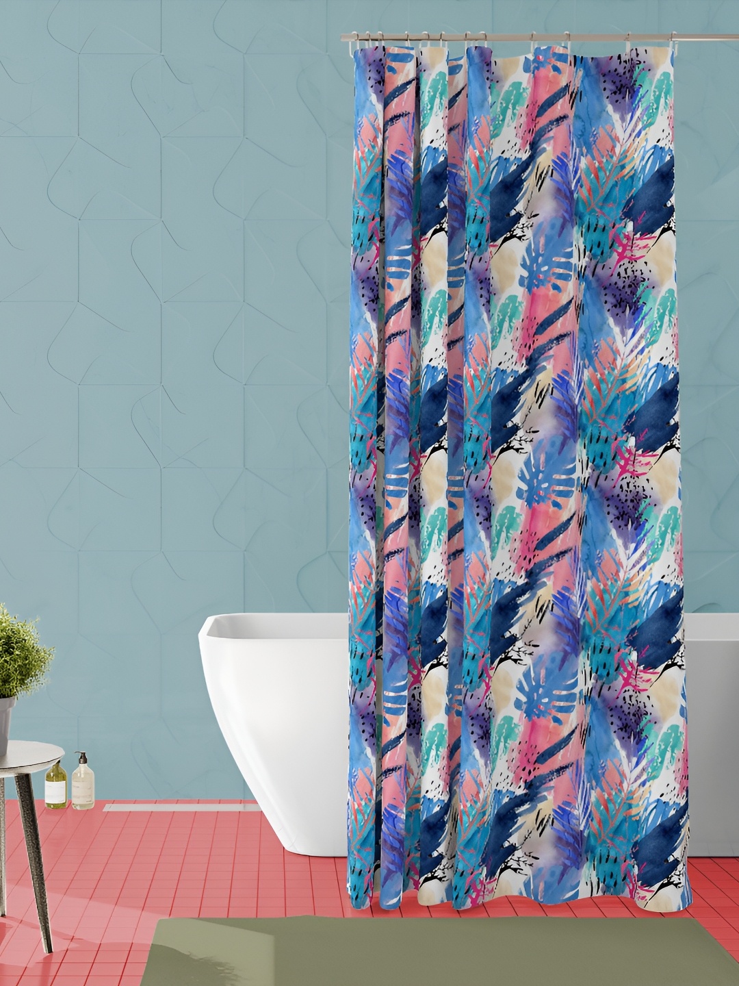 

ArtzFolio Blue and Pink Floral Printed Waterproof Shower Curtain