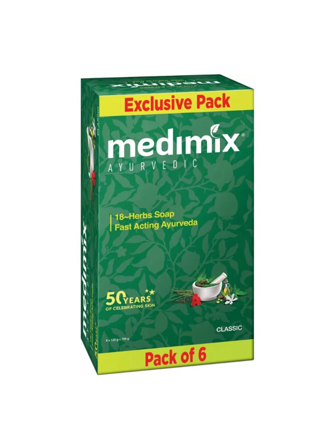 

medimix AYURVEDIC Set of 6 Classic 18-Herbs Soap - 125 g each, Green