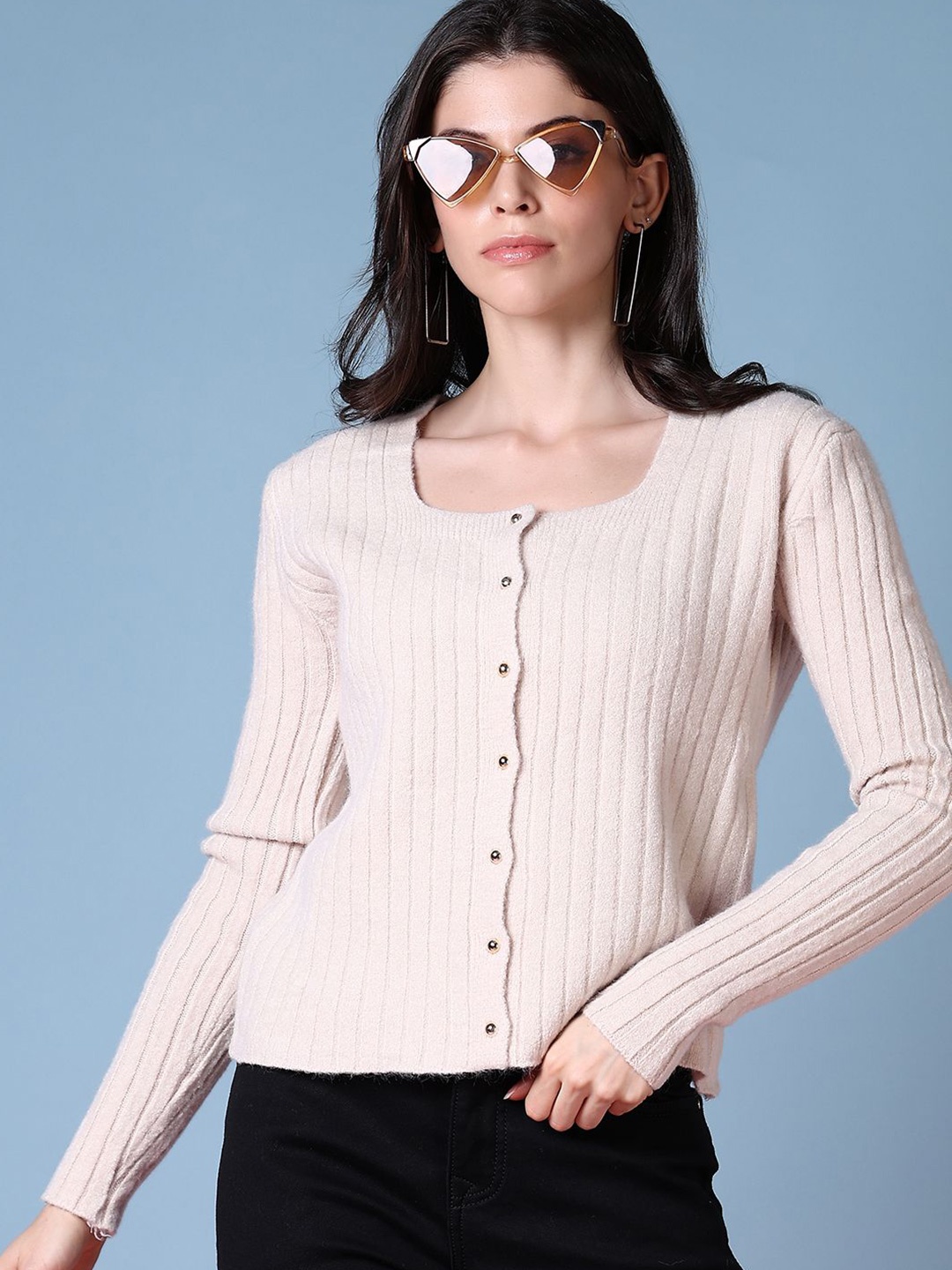 

V-Mart Women Striped Cardigan, Cream