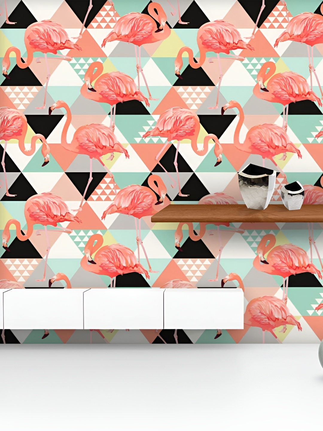 

ArtzFolio Printed UV-Resistant Anti-Bacterial Floral Tropical Leaves Flamingos Peel & Stick Wallpaper, Multi