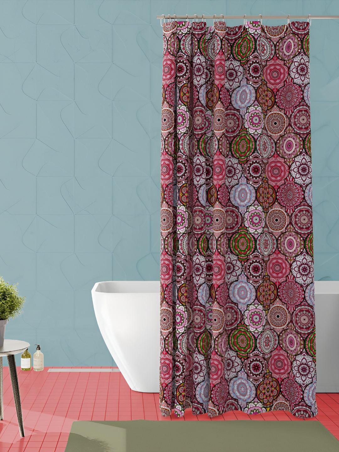 

ArtzFolio Maroon & Beige Floral Printed Waterproof Shower Curtain