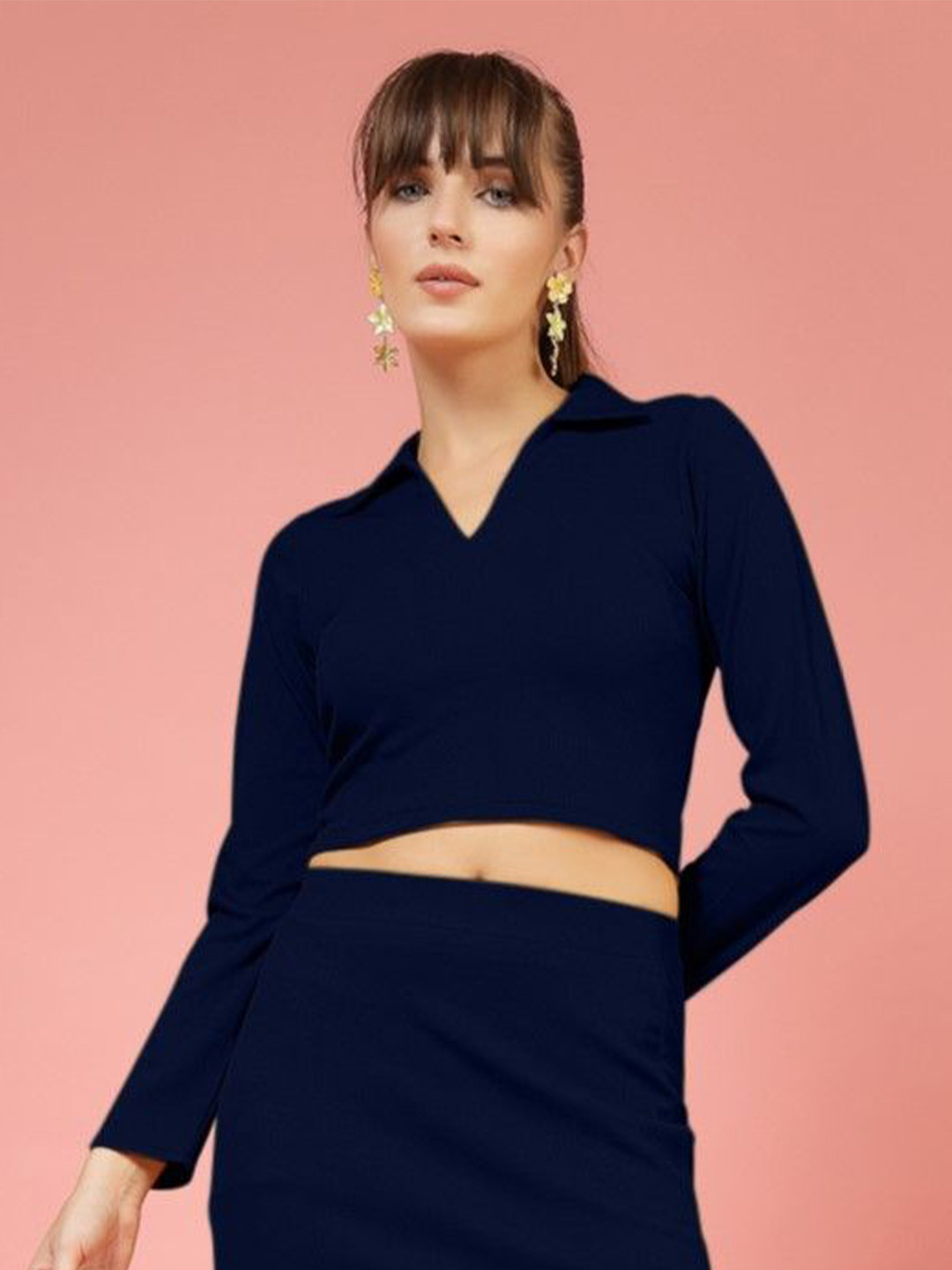 

Oomph! Shirt Collar Crop Top, Navy blue
