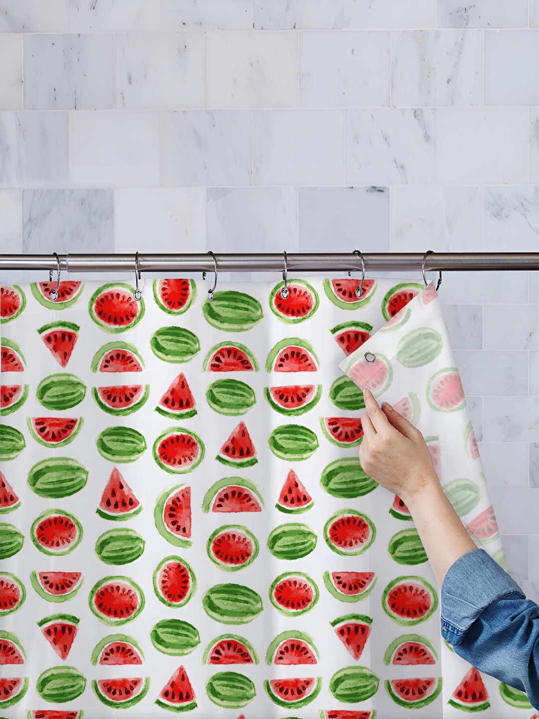 

ArtzFolio White & Green Printed Waterproof Shower Curtains