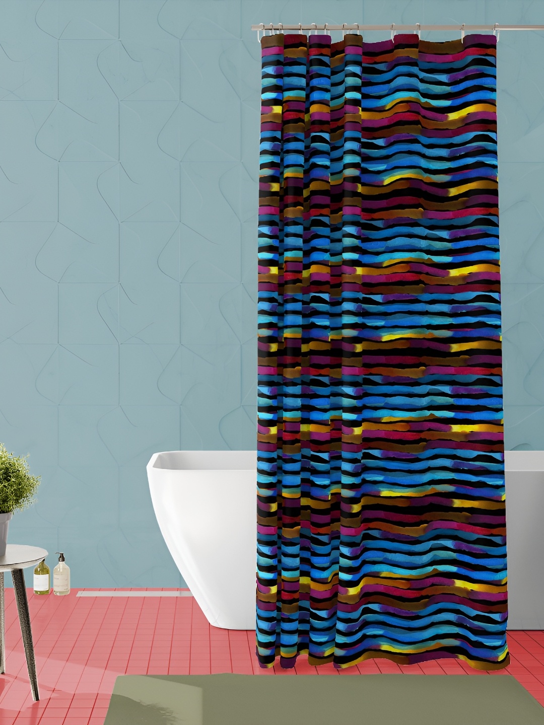 

ArtzFolio Blue & Brown Striped Printed Waterproof Shower Curtain