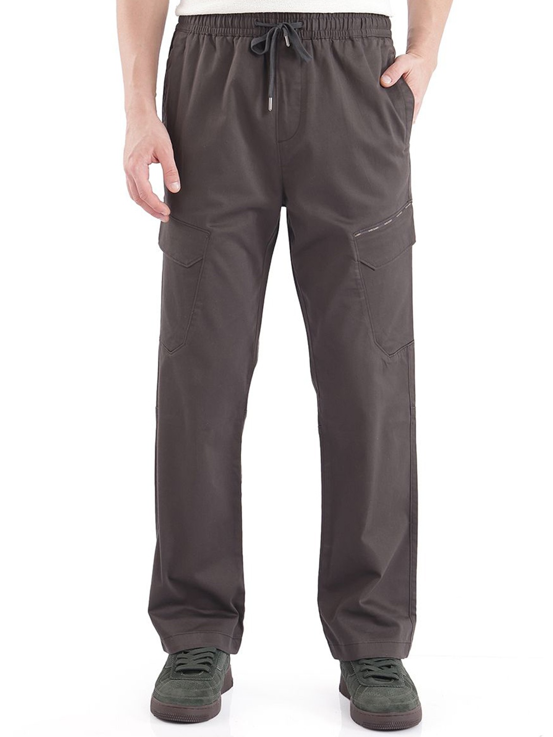 

RARE RABBIT Men Regular Fit Mid-Rise Cotton Cargo Trouser, Grey