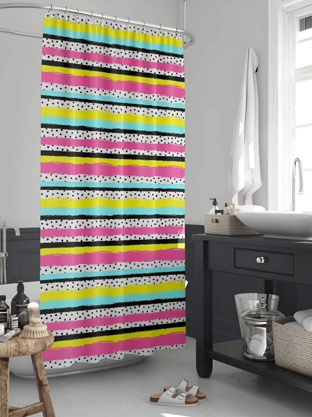 

ArtzFolio White & Pink Printed Waterproof Shower Curtain
