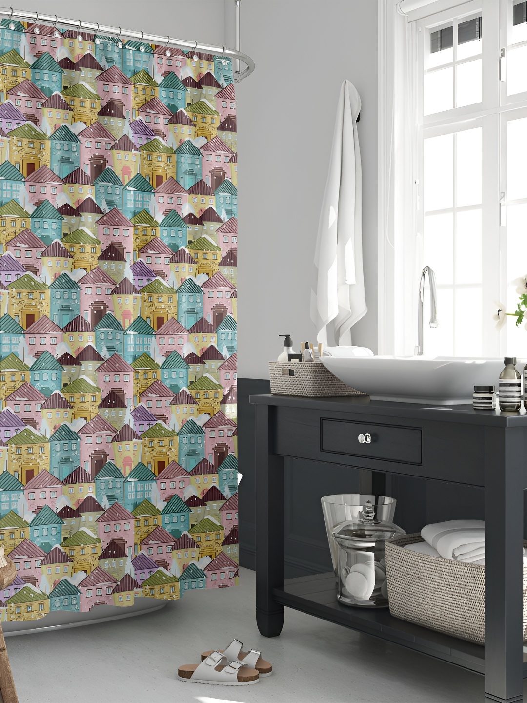 

ArtzFolio Blue & Yellow Printed Water Proof Shower Curtain