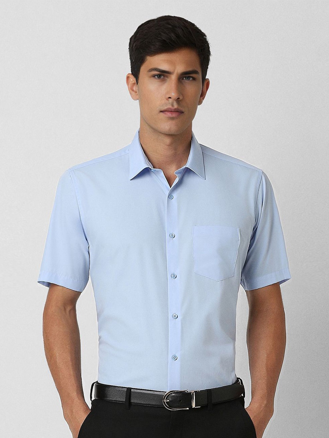 

Van Heusen Men Spread Collar Solid Cotton Slim Fit Formal Shirt, Blue