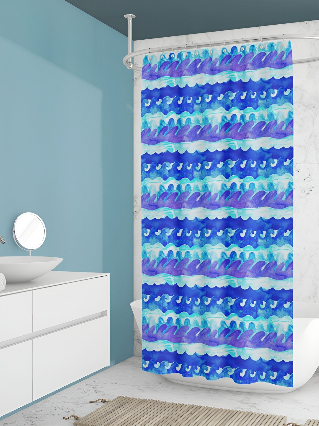 

ArtzFolio Blue and White Printed Waterproof Shower Curtain