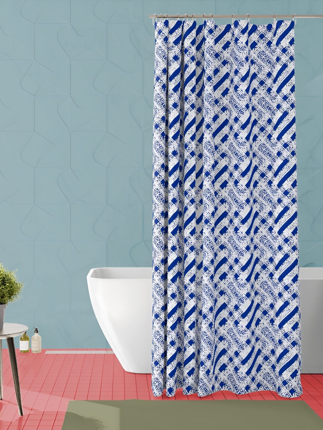 

ArtzFolio White & Blue Printed Waterproof Shower Curtain