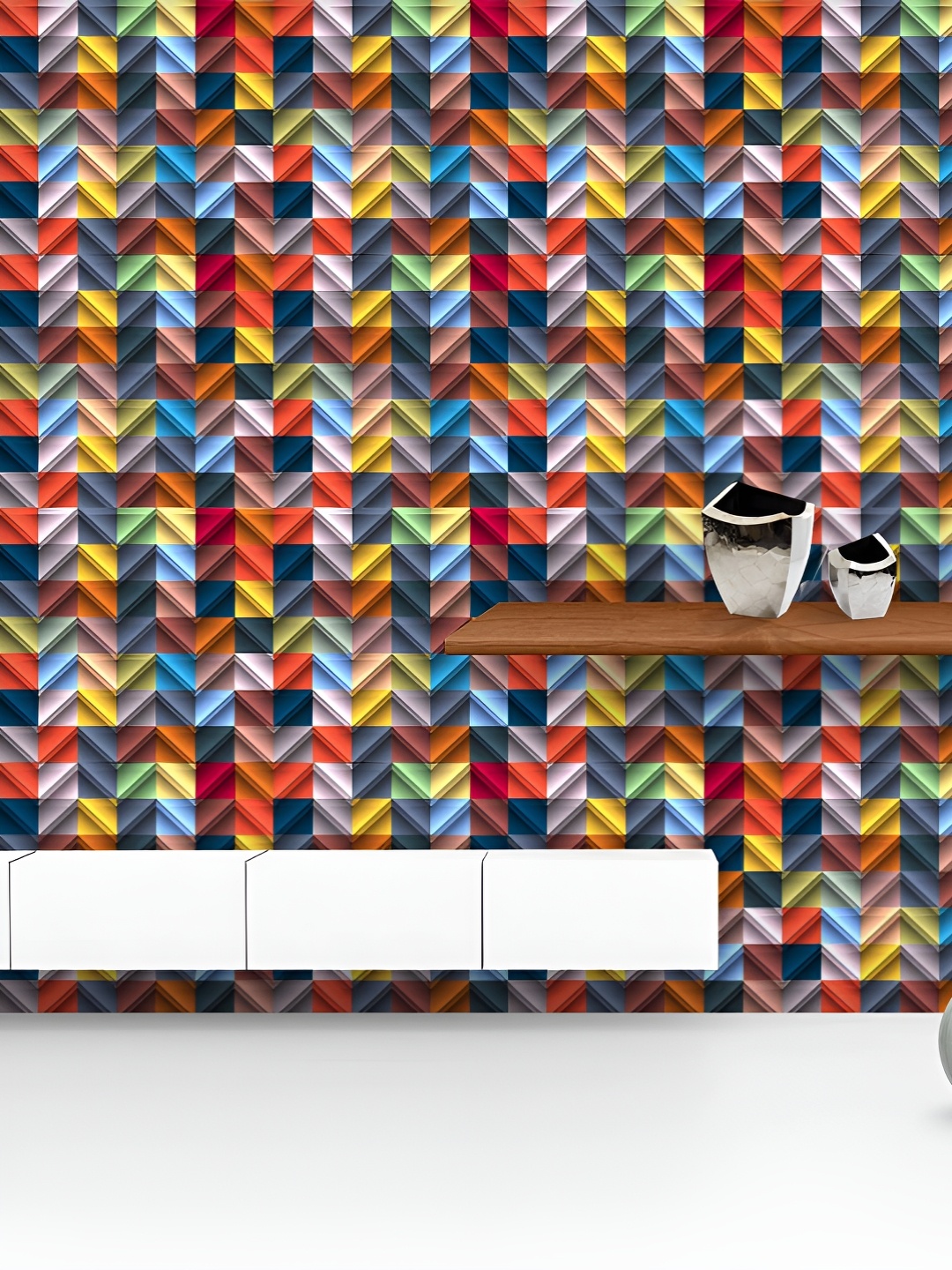 

ArtzFolio Printed UV-Resistant Anti-Bacterial Colorful Retro Zigzag Peel & Stick Wallpaper, Multi