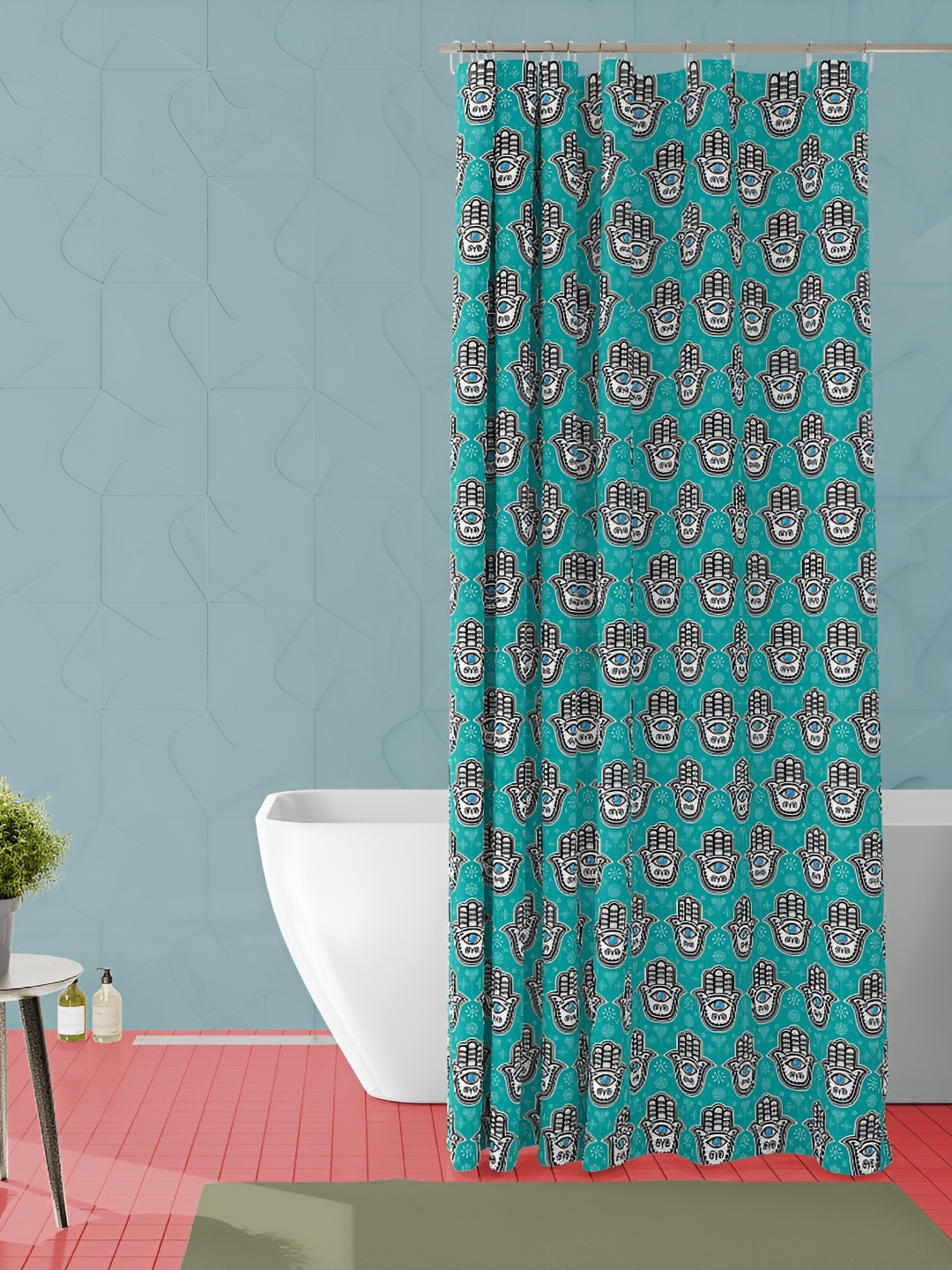 

ArtzFolio Turquoise Blue & Black Printed Waterproof Shower Curtain