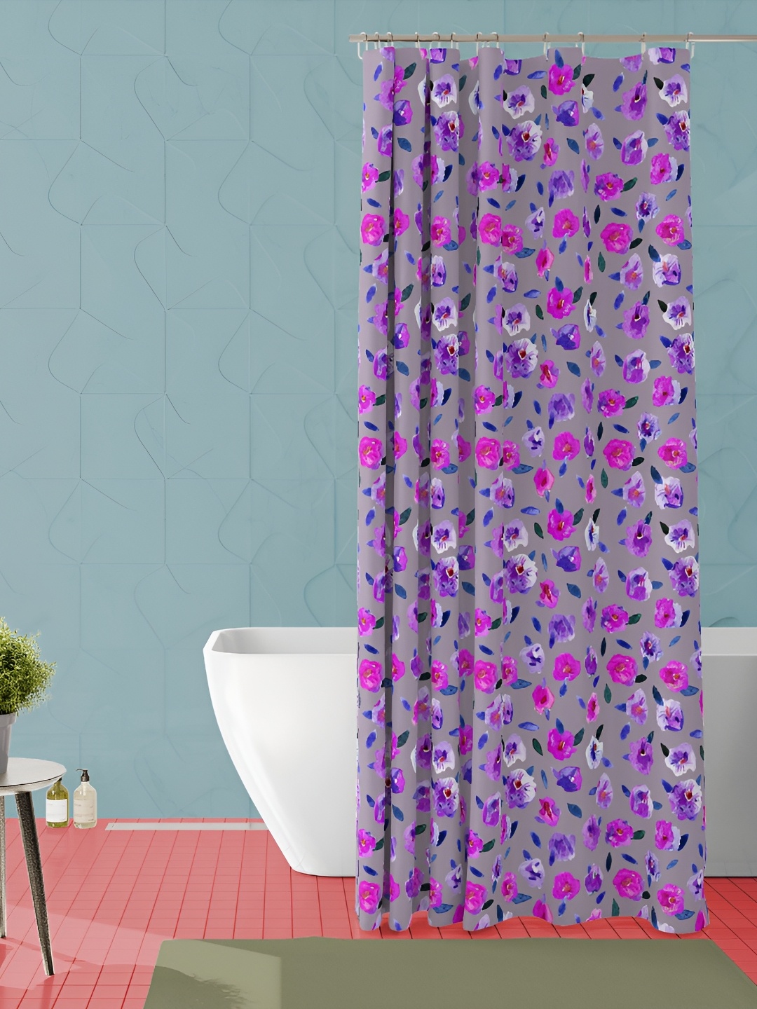 

ArtzFolio Grey & Purple Printed Waterproof Shower Curtain