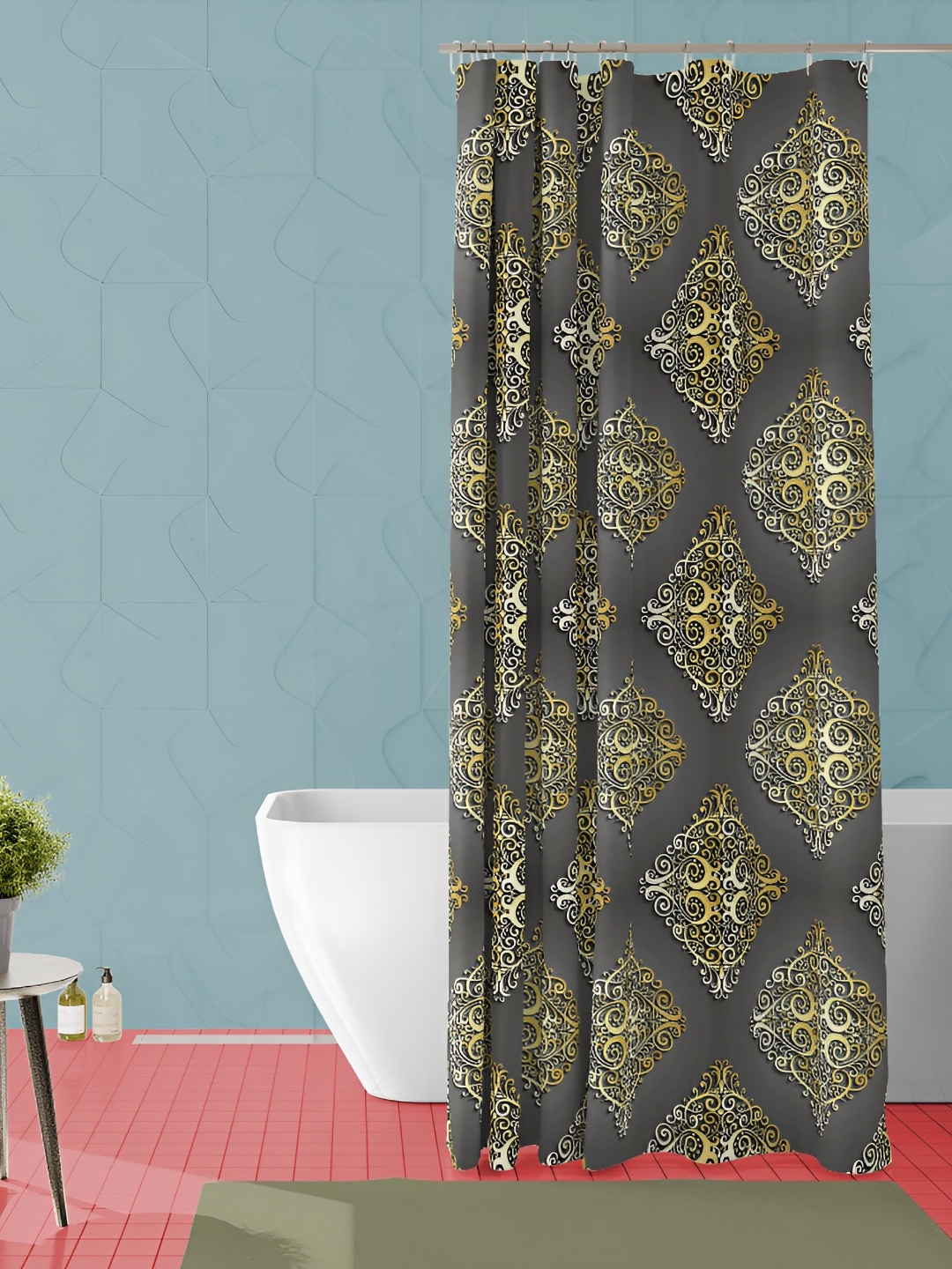 

ArtzFolio Grey & Gold Toned Ethnic Motifs Printed Waterproof Shower Curtain