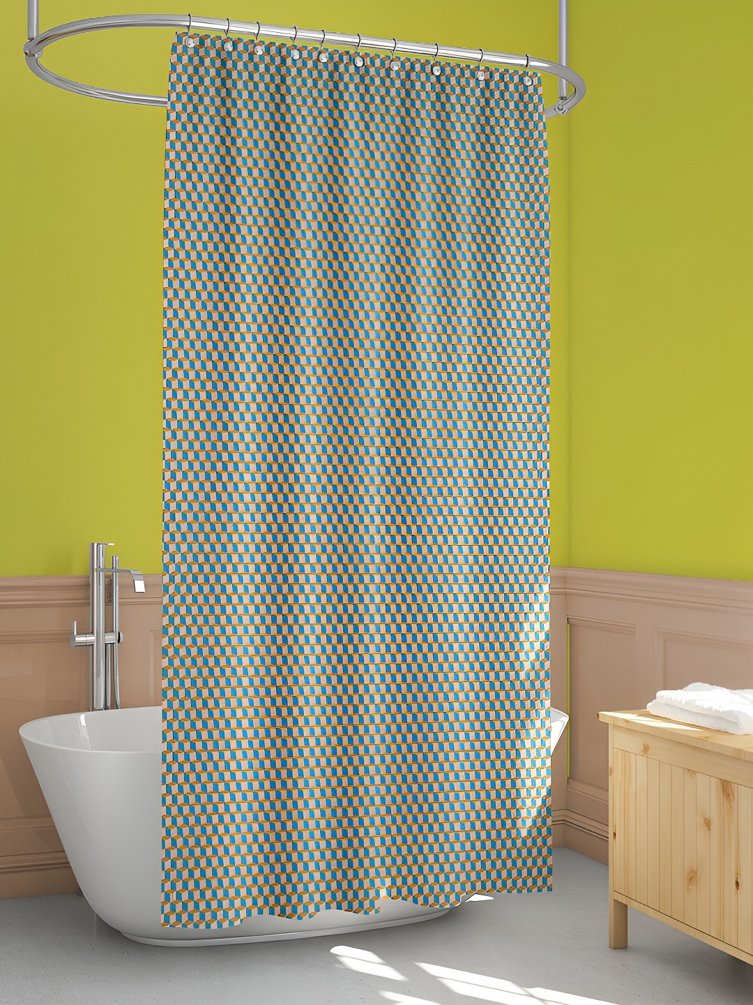 

ArtzFolio Blue & Yellow Printed Waterproof Shower Curtain