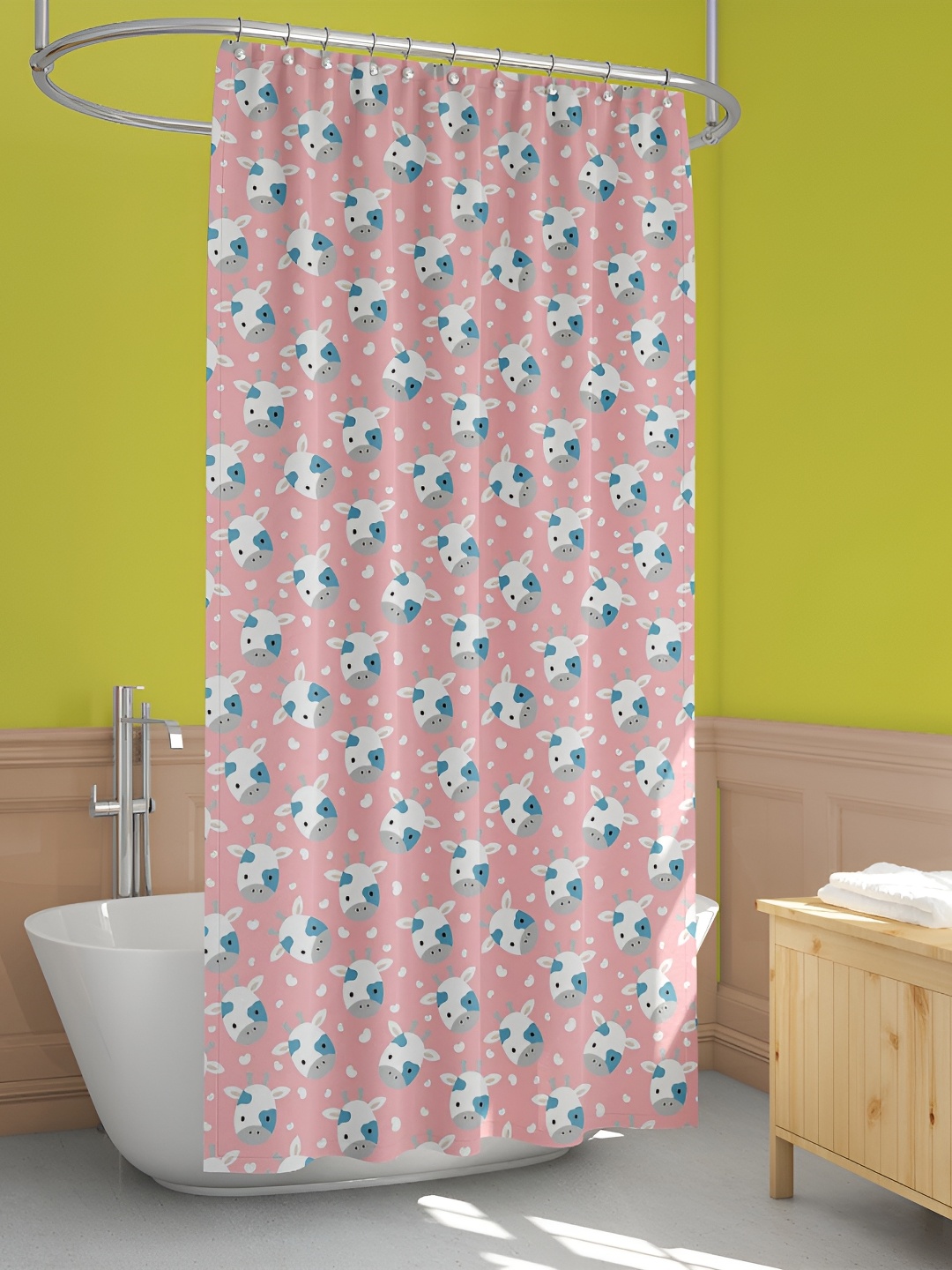 

ArtzFolio Pink & White Printed Waterproof Shower Curtain