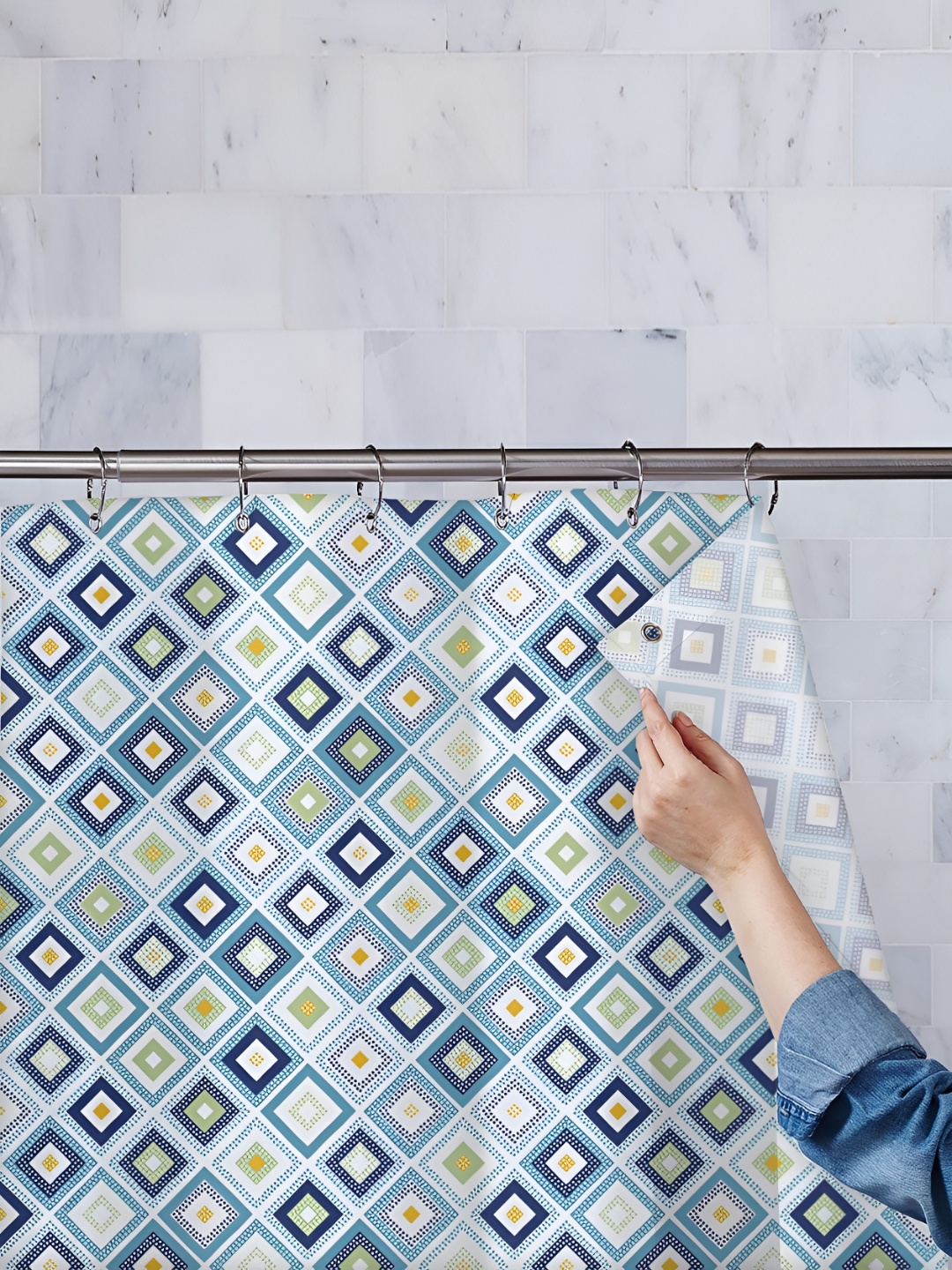 

ArtzFolio Blue & White Printed Waterproof Shower Curtain