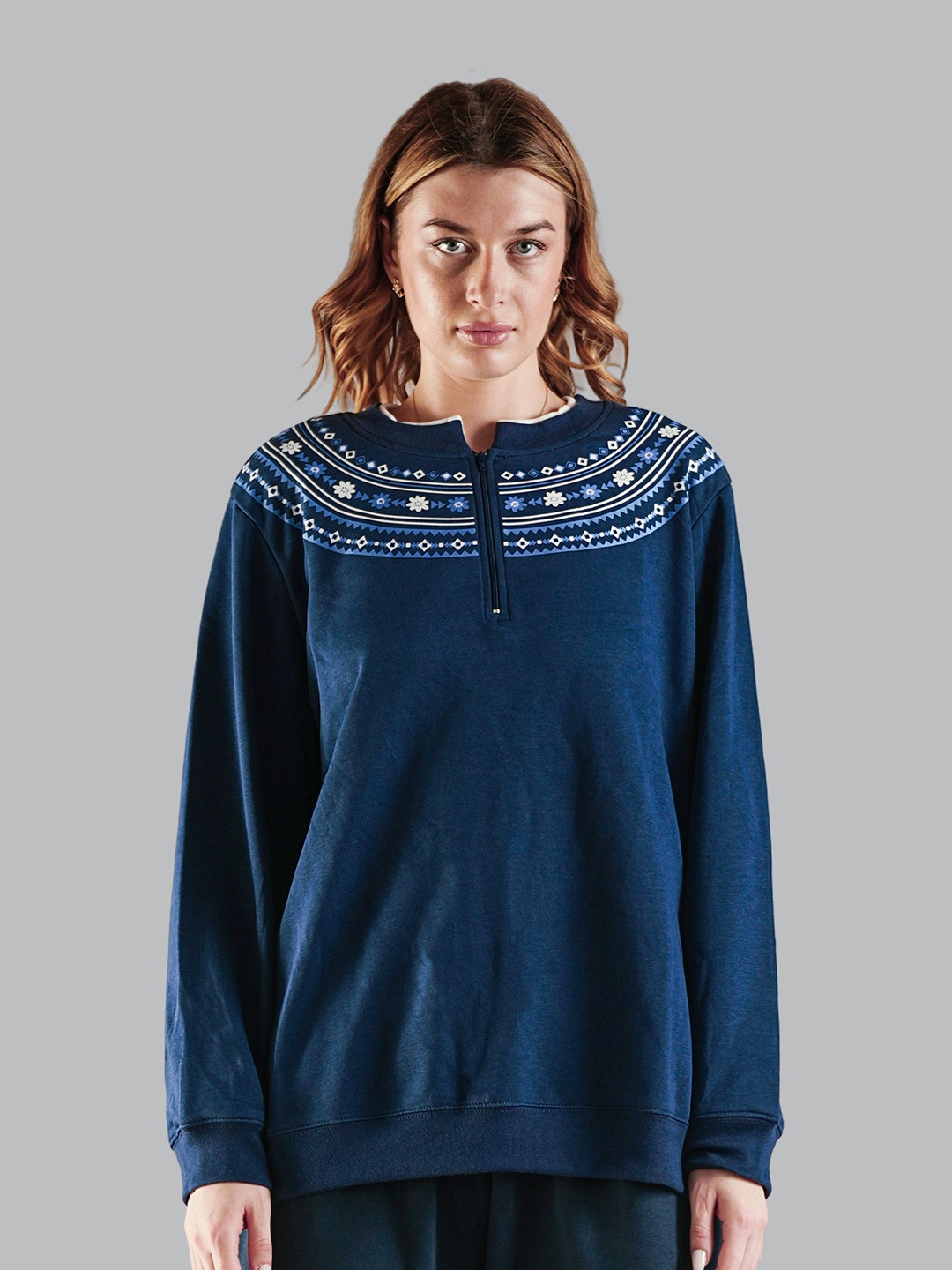 

Nimble Women Floral Printed Dry Fit Long Sleeves Sweatshirt, Blue