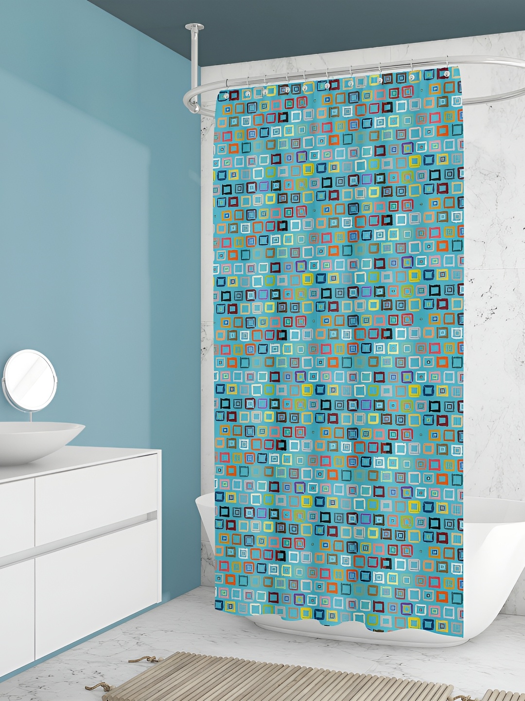 

ArtzFolio Blue & White Printed Waterproof Shower Curtains