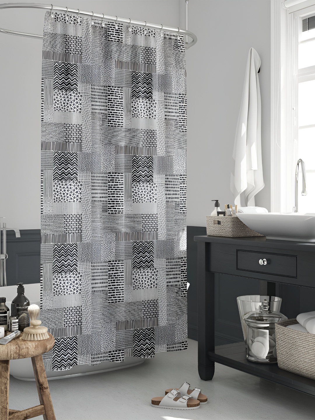 

ArtzFolio Black & White Printed Waterproof Shower Curtain