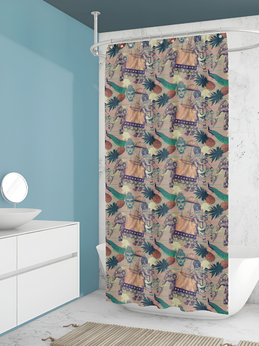 

ArtzFolio Beige & Green Printed Waterproof Shower Curtains