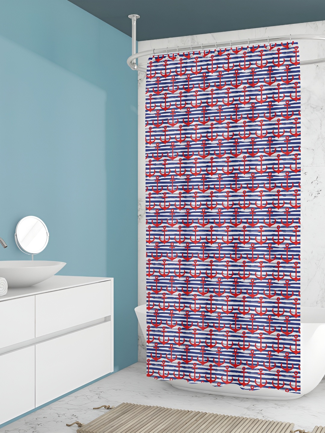 

ArtzFolio Blue & Red Printed Waterproof Shower Curtain